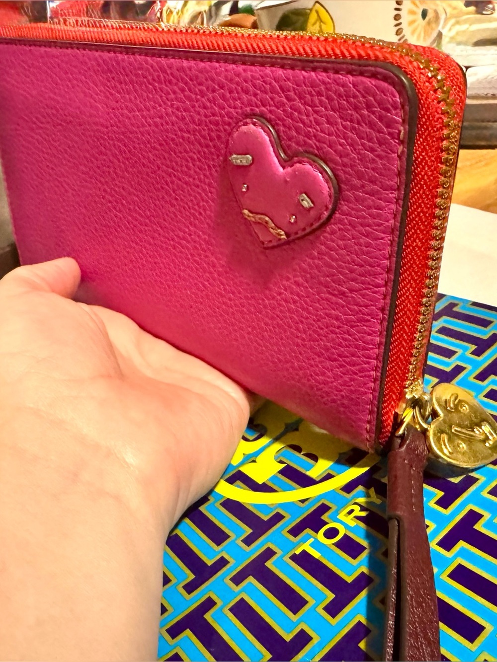 Tory Burch Perry Patchwork Hearts zip continental wallet with heart zipper pull - Picture 7 of 16